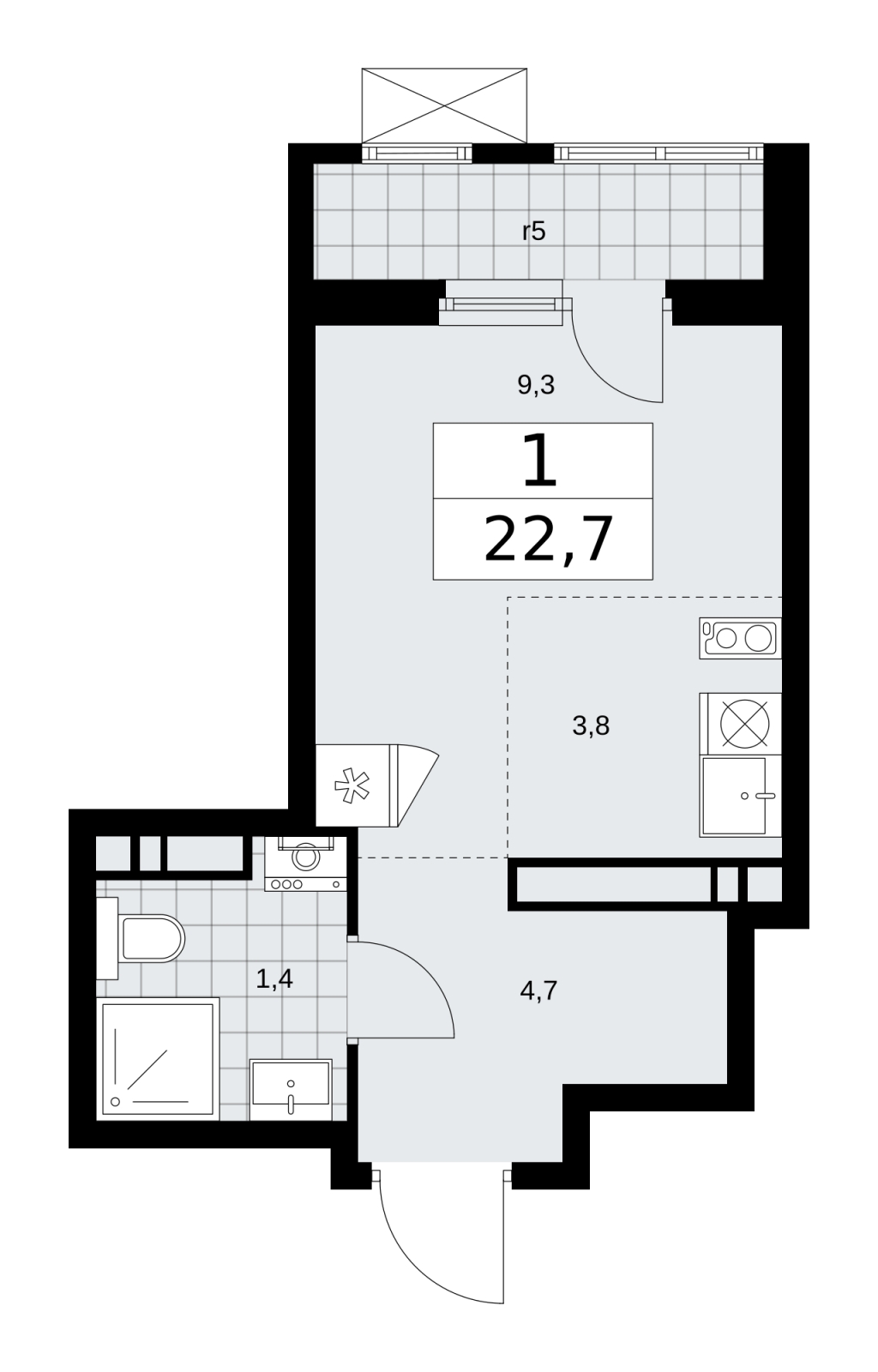 1-комнатная квартира в ЖК Воскресенский на 12 этаже в 2 секции. Сдача в 4 кв. 2021 г.