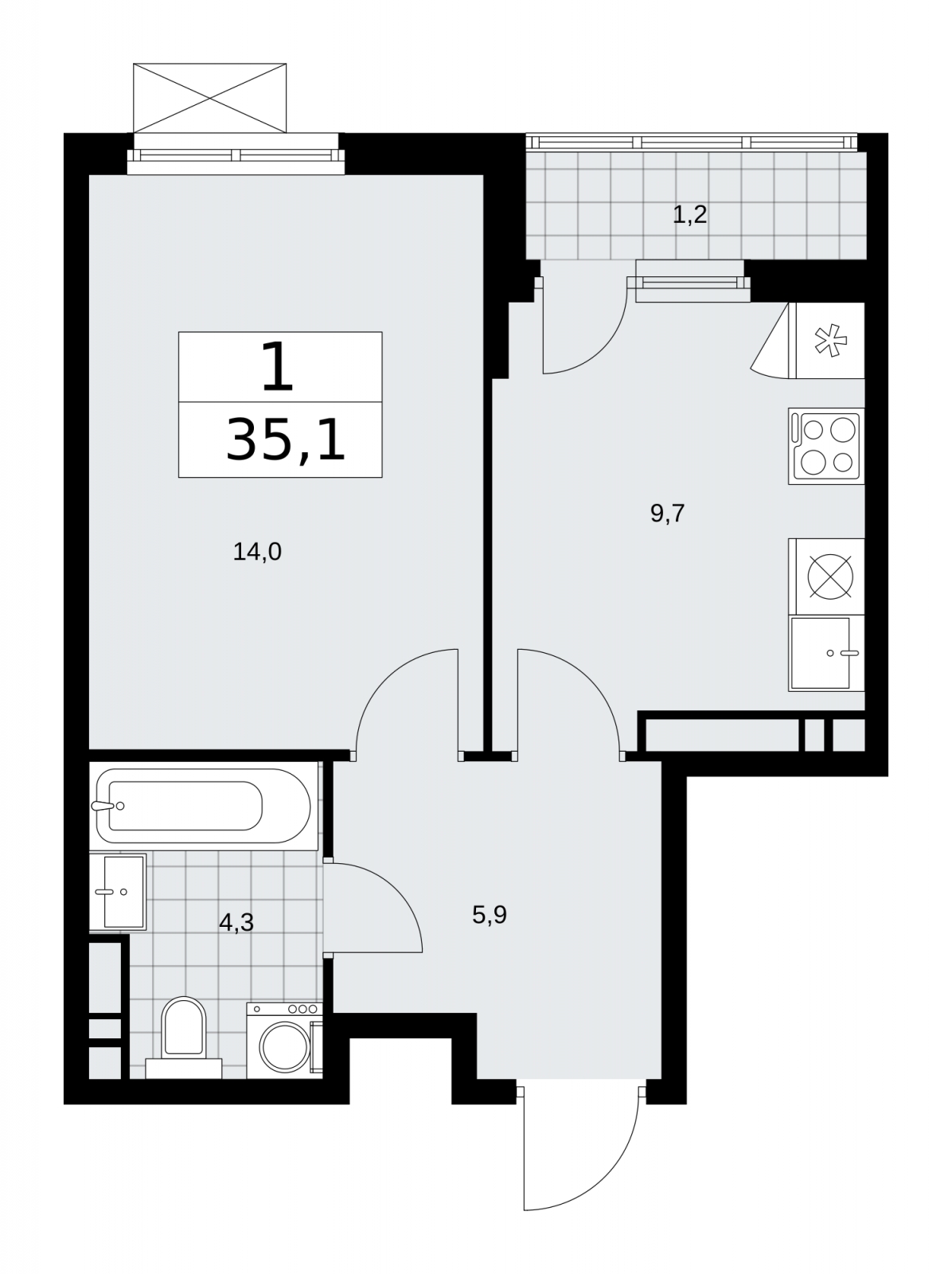 2-комнатная квартира в ЖК Румянцево-Парк на 13 этаже в 1 секции. Сдача в 4 кв. 2022 г.