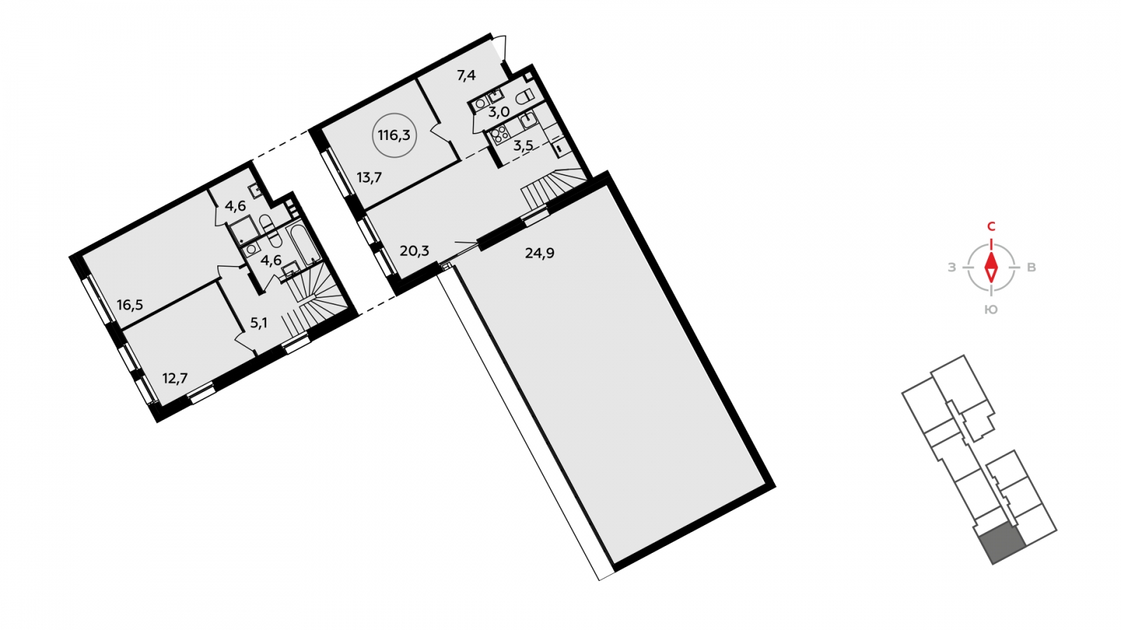 2-комнатная квартира в ЖК Румянцево-Парк на 7 этаже в 17 секции. Сдача в 4 кв. 2022 г.