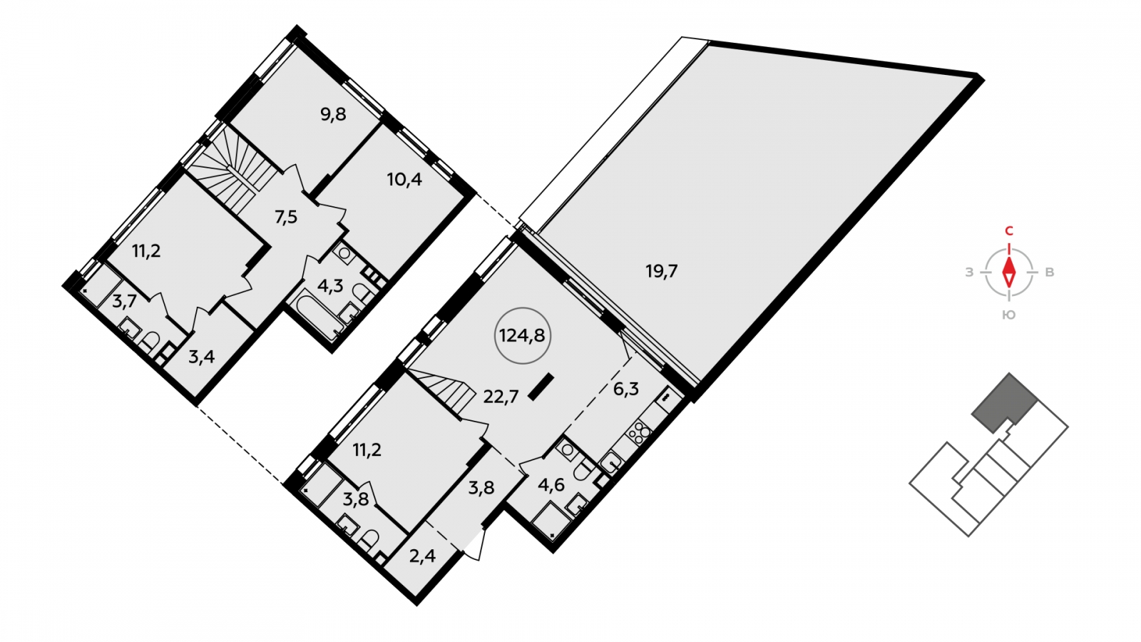 3-комнатная квартира в ЖК Румянцево-Парк на 11 этаже в 20 секции. Сдача в 4 кв. 2022 г.