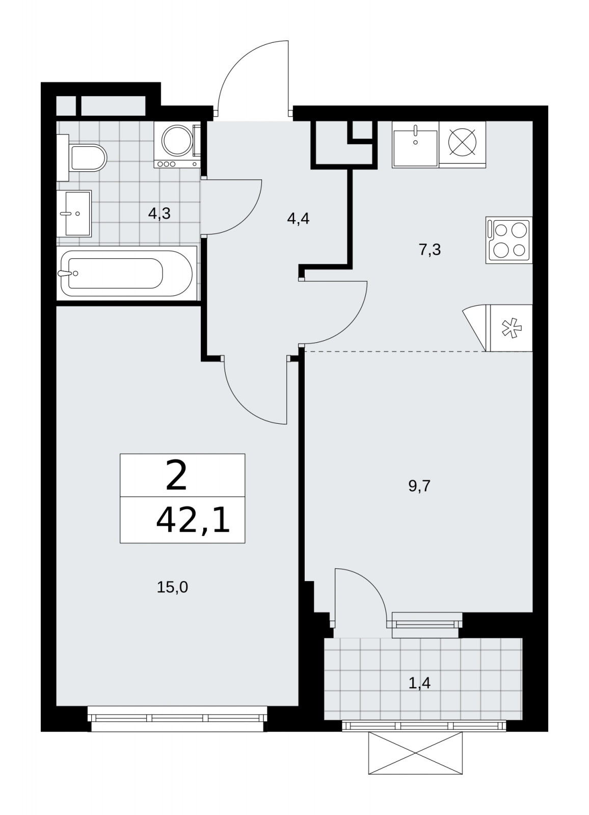 3-комнатная квартира в ЖК Прокшино на 10 этаже в 1 секции. Сдача в 1 кв. 2026 г.