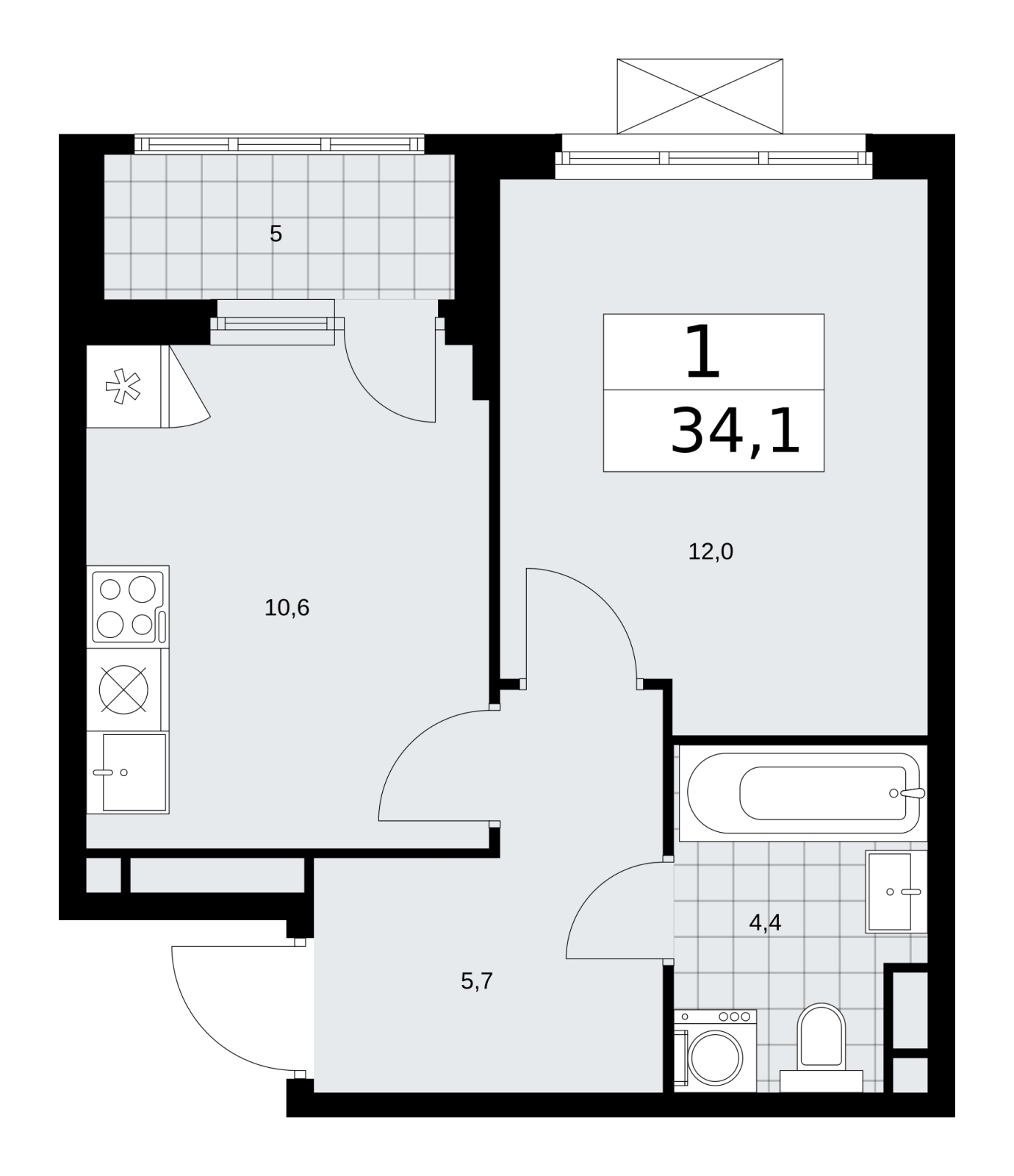 1-комнатная квартира (Студия) в ЖК Прокшино на 12 этаже в 1 секции. Сдача в 1 кв. 2026 г.