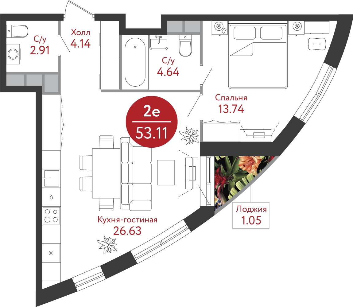 2-комнатная квартира с отделкой в ЖК Прокшино на 6 этаже в 6 секции. Сдача в 2 кв. 2026 г.