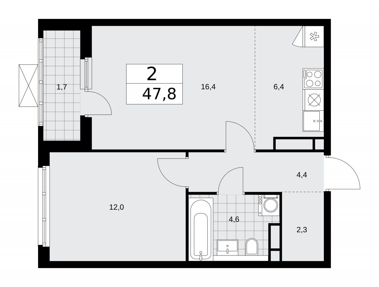 1-комнатная квартира (Студия) с отделкой в ЖК Прокшино на 7 этаже в 6 секции. Сдача в 2 кв. 2026 г.