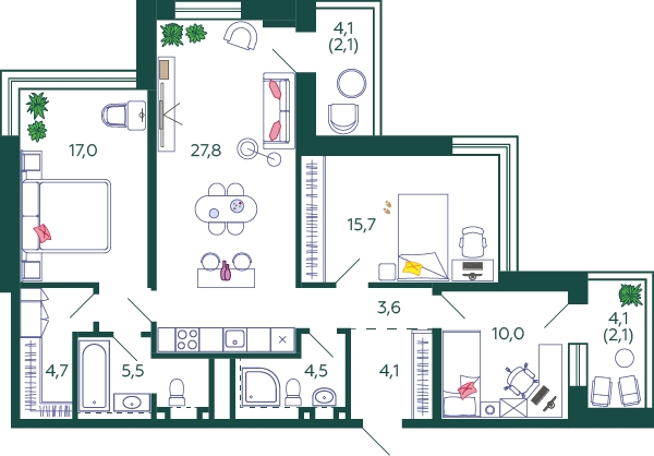 2-комнатная квартира с отделкой в ЖК Прокшино на 9 этаже в 6 секции. Сдача в 2 кв. 2026 г.