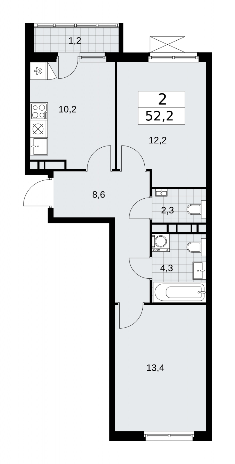 2-комнатная квартира в ЖК Звезды Арбата на 10 этаже в 2 секции. Дом сдан.