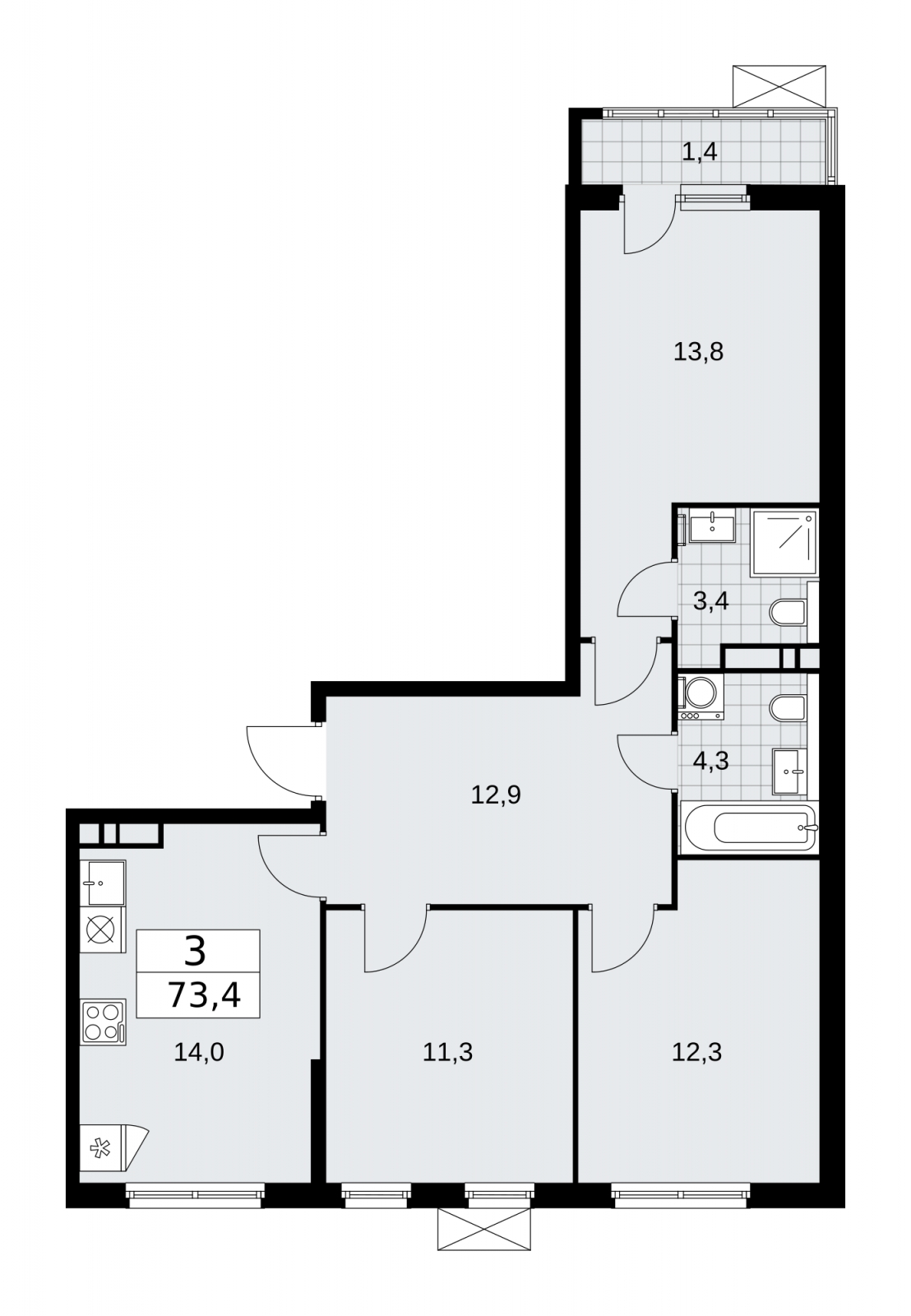 2-комнатная квартира в ЖК Звезды Арбата на 3 этаже в 3 секции. Дом сдан.