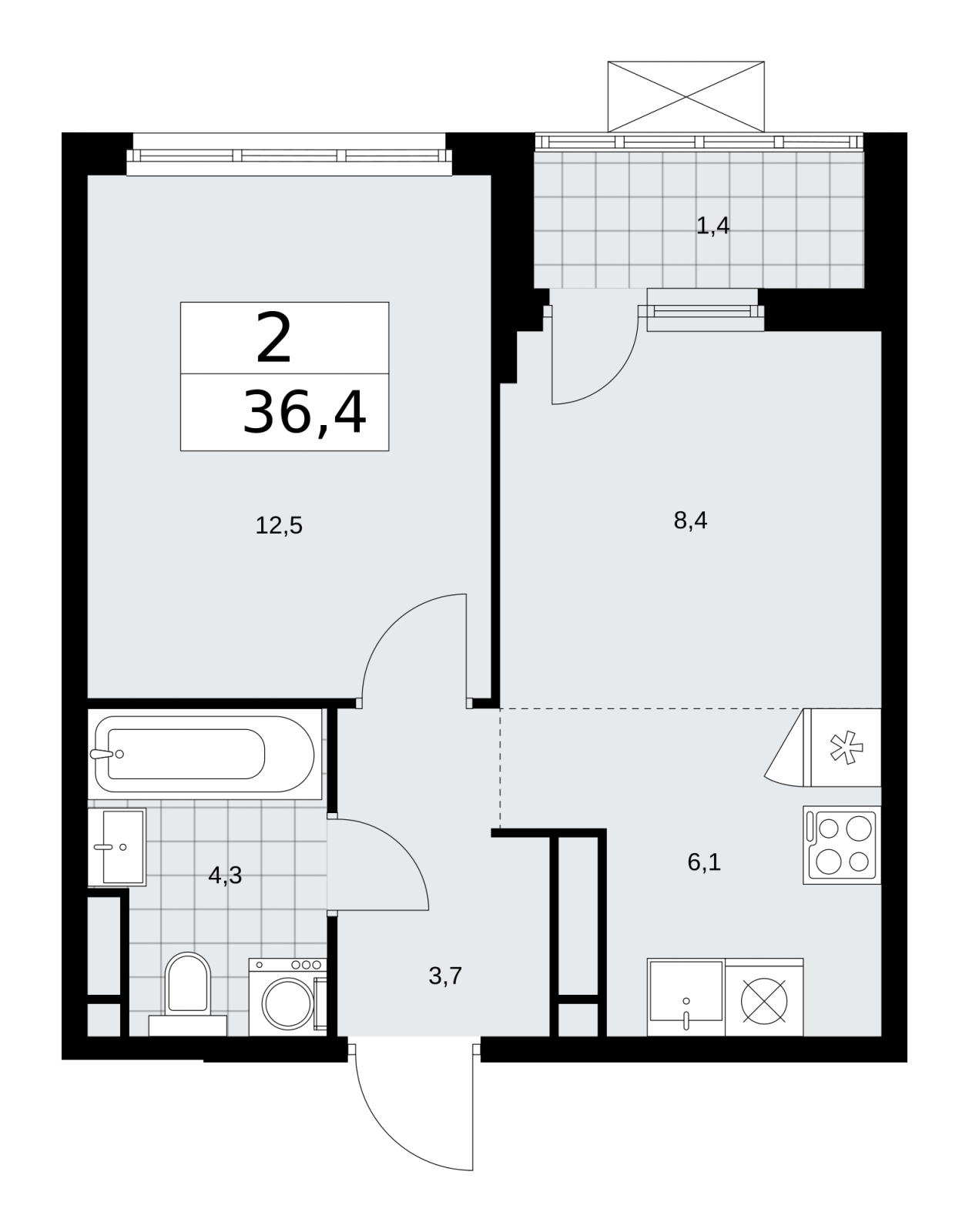 3-комнатная квартира в ЖК Прокшино на 11 этаже в 2 секции. Сдача в 1 кв. 2026 г.