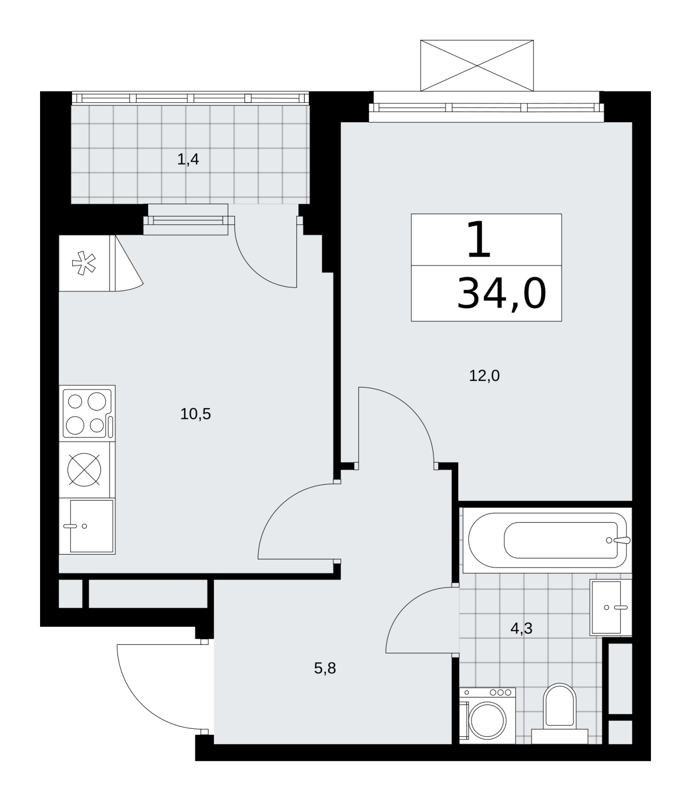 3-комнатная квартира в ЖК Прокшино на 12 этаже в 2 секции. Сдача в 1 кв. 2026 г.