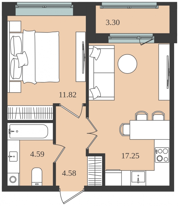 2-комнатная квартира в ЖК Прокшино на 15 этаже в 2 секции. Сдача в 1 кв. 2025 г.