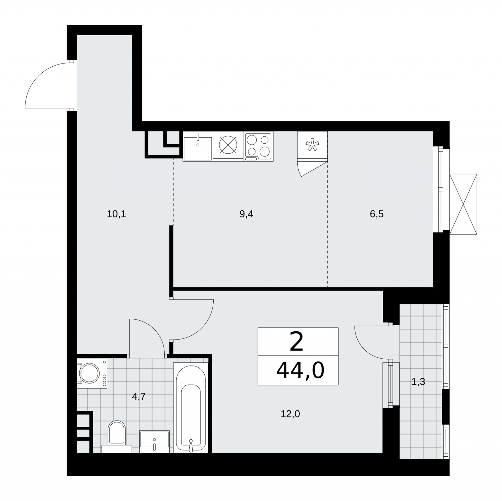3-комнатная квартира в ЖК Wellton Towers на 5 этаже в 1 секции. Сдача в 3 кв. 2021 г.