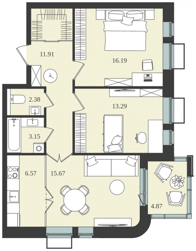 2-комнатная квартира в ЖК Прокшино на 4 этаже в 3 секции. Сдача в 1 кв. 2026 г.