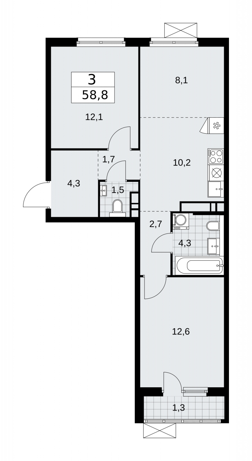 3-комнатная квартира с отделкой в ЖК Прокшино на 5 этаже в 1 секции. Сдача в 3 кв. 2024 г.