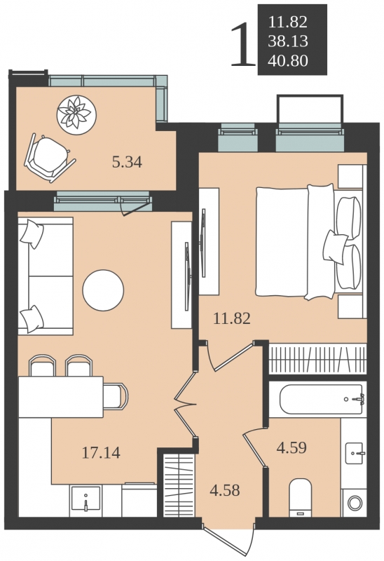 2-комнатная квартира в ЖК Прокшино на 6 этаже в 3 секции. Сдача в 1 кв. 2026 г.