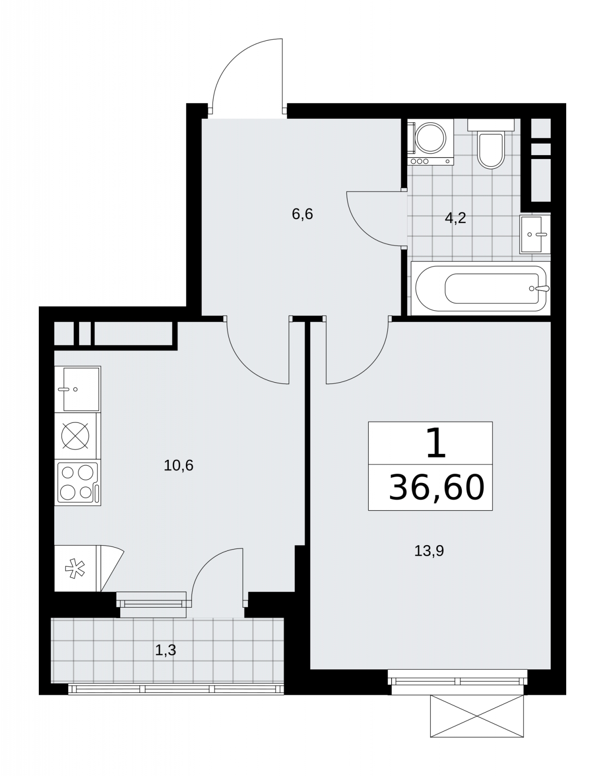 1-комнатная квартира в ЖК Прокшино на 9 этаже в 3 секции. Сдача в 1 кв. 2026 г.