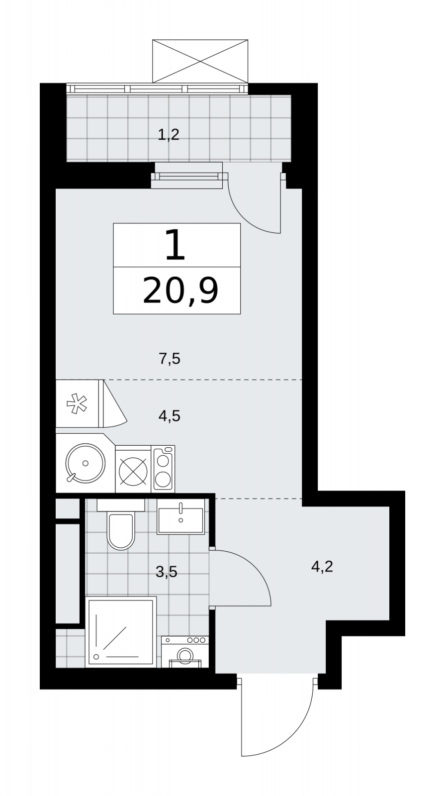 1-комнатная квартира в ЖК Остров Эрин на 2 этаже в 9 секции. Сдача в 2 кв. 2019 г.
