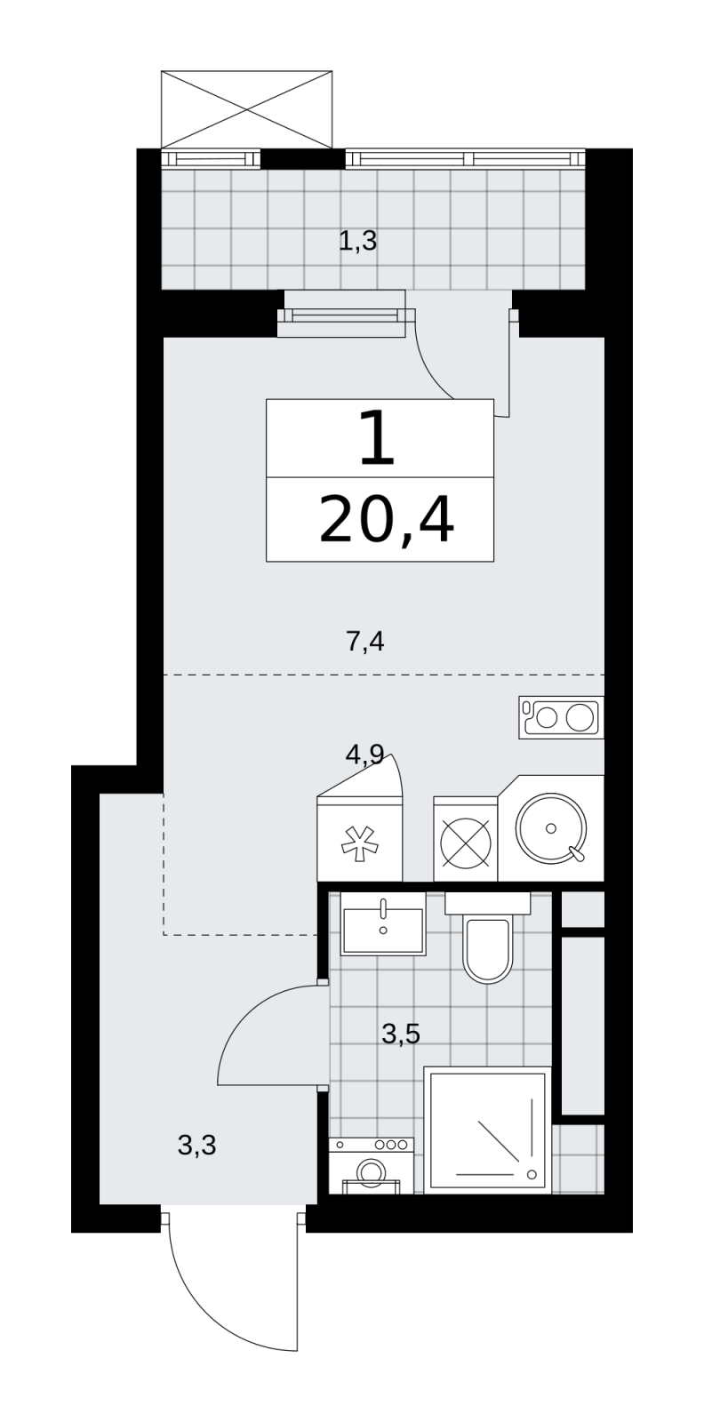 1-комнатная квартира в ЖК Остров Эрин на 1 этаже в 8 секции. Сдача в 2 кв. 2019 г.