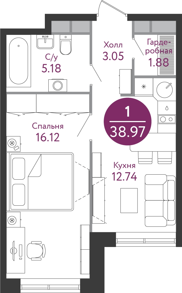 2-комнатная квартира с отделкой в ЖК Прокшино на 7 этаже в 1 секции. Сдача в 2 кв. 2026 г.