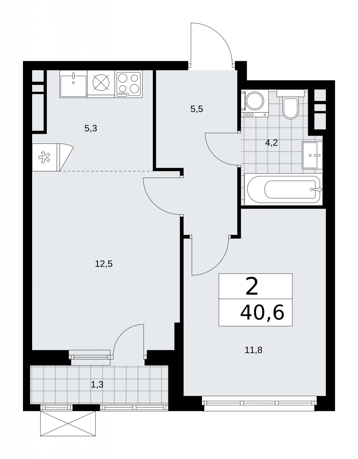 2-комнатная квартира в ЖК Прокшино на 13 этаже в 3 секции. Сдача в 1 кв. 2026 г.