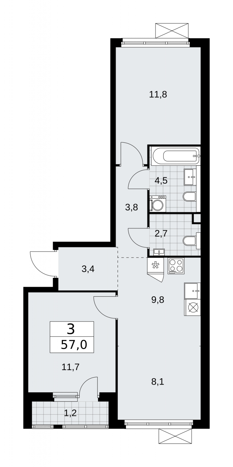 3-комнатная квартира с отделкой в ЖК Карамельный на 8 этаже в 3 секции. Сдача в 4 кв. 2020 г.