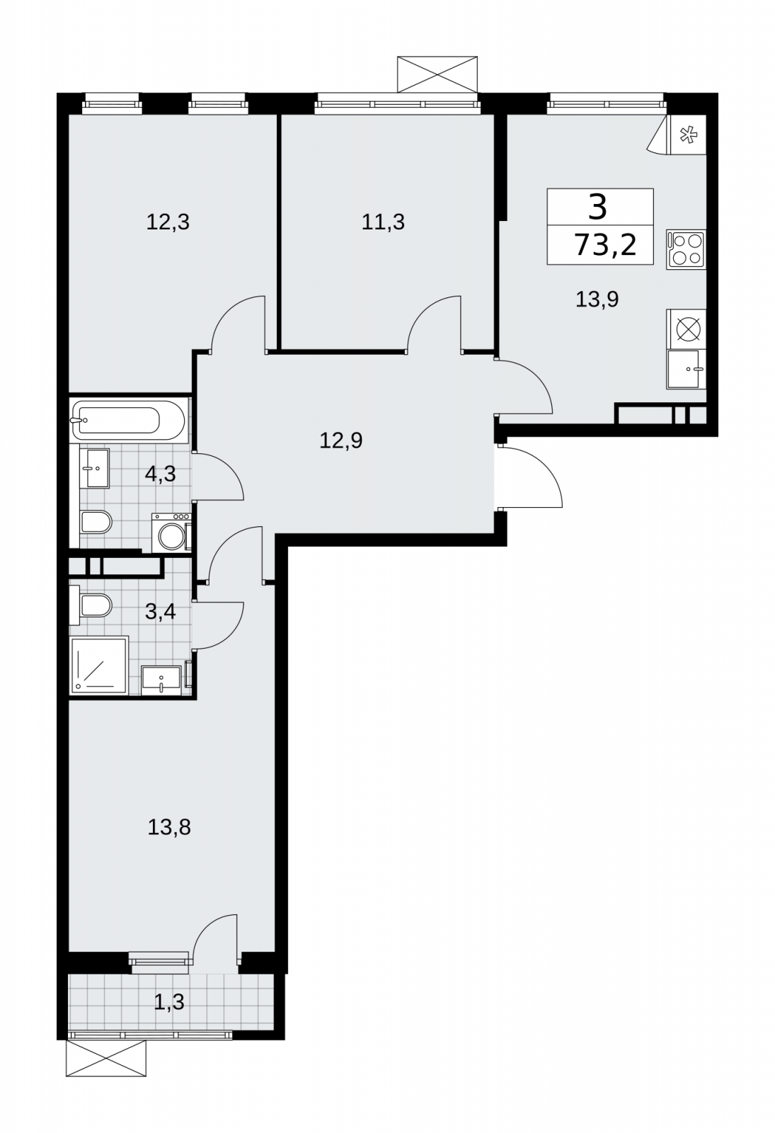 1-комнатная квартира (Студия) в ЖК Прокшино на 3 этаже в 4 секции. Сдача в 1 кв. 2026 г.