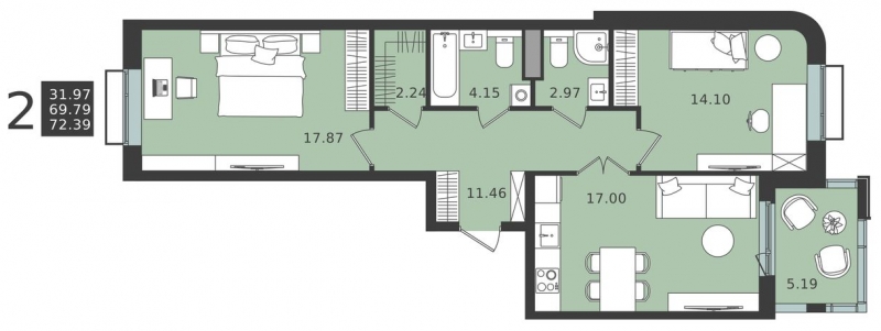 1-комнатная квартира в ЖК Прокшино на 3 этаже в 4 секции. Сдача в 1 кв. 2026 г.