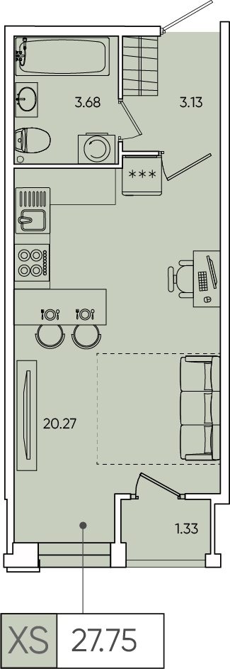 1-комнатная квартира (Студия) с отделкой в ЖК Прокшино на 8 этаже в 1 секции. Сдача в 2 кв. 2026 г.