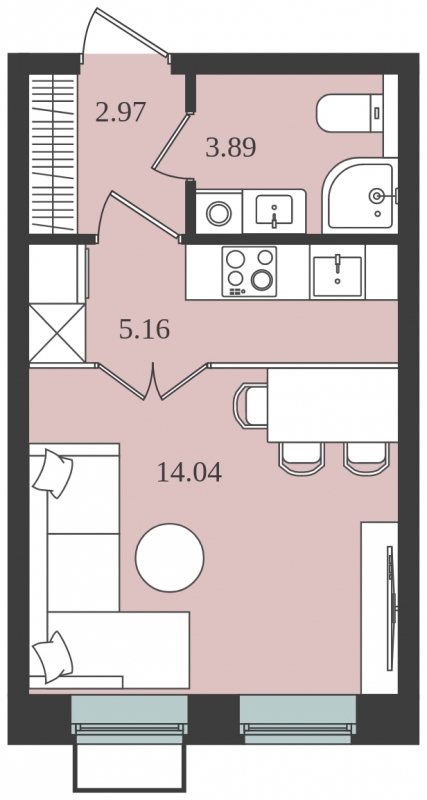 1-комнатная квартира (Студия) в ЖК Прокшино на 6 этаже в 4 секции. Сдача в 1 кв. 2026 г.