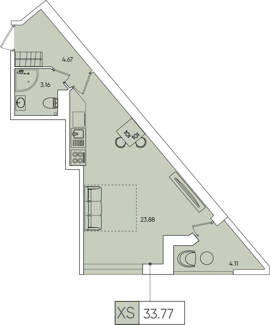 1-комнатная квартира (Студия) в ЖК Прокшино на 7 этаже в 4 секции. Сдача в 1 кв. 2026 г.