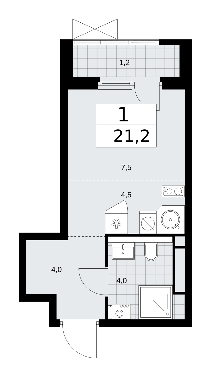 1-комнатная квартира в ЖК FRESH на 5 этаже в 1 секции. Сдача в 3 кв. 2021 г.