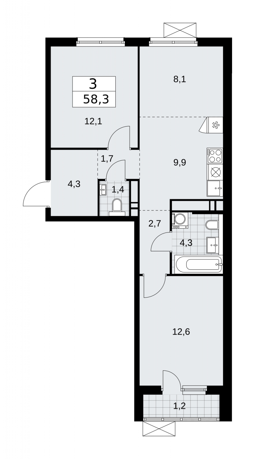 3-комнатная квартира с отделкой в ЖК Прокшино на 15 этаже в 1 секции. Сдача в 1 кв. 2026 г.