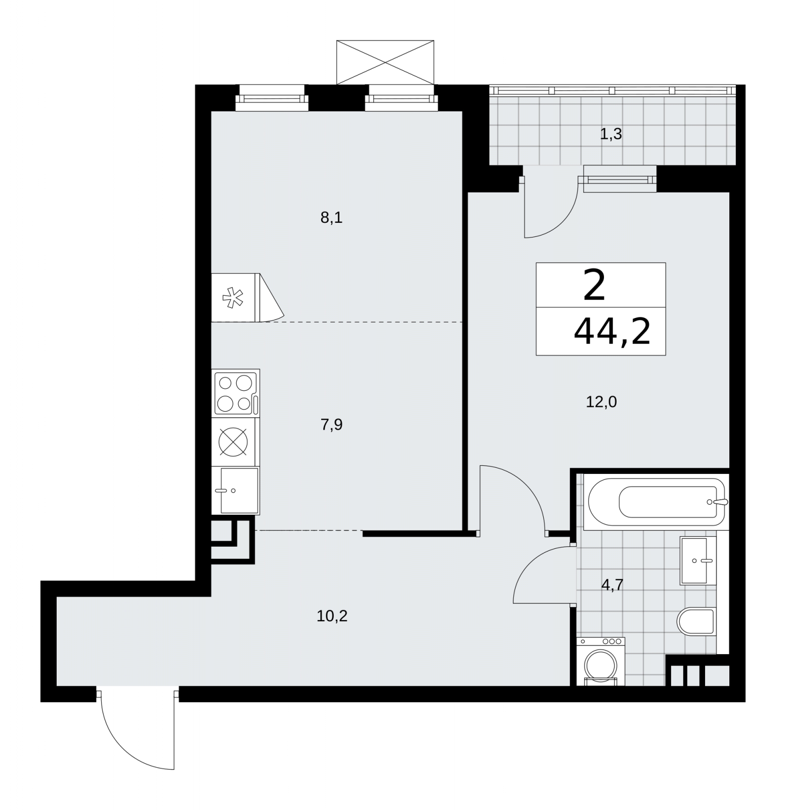 2-комнатная квартира с отделкой в ЖК Прокшино на 10 этаже в 1 секции. Сдача в 2 кв. 2026 г.