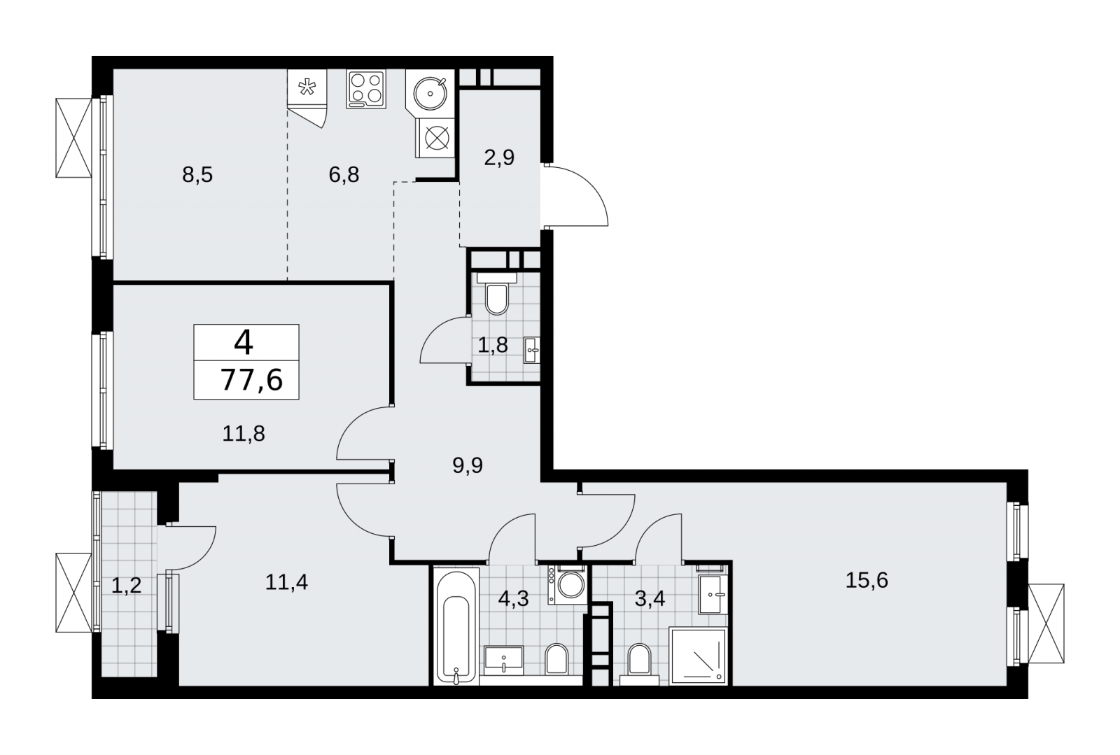 2-комнатная квартира в ЖК Прокшино на 12 этаже в 4 секции. Сдача в 1 кв. 2026 г.