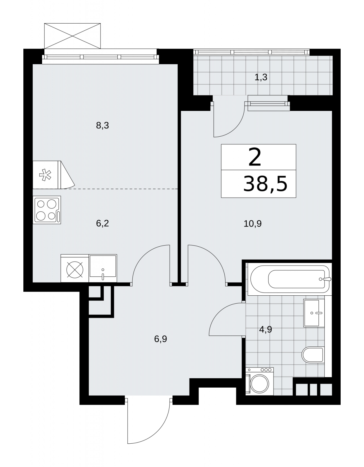 2-комнатная квартира в ЖК iLove на 13 этаже в 6 секции. Сдача в 4 кв. 2023 г.