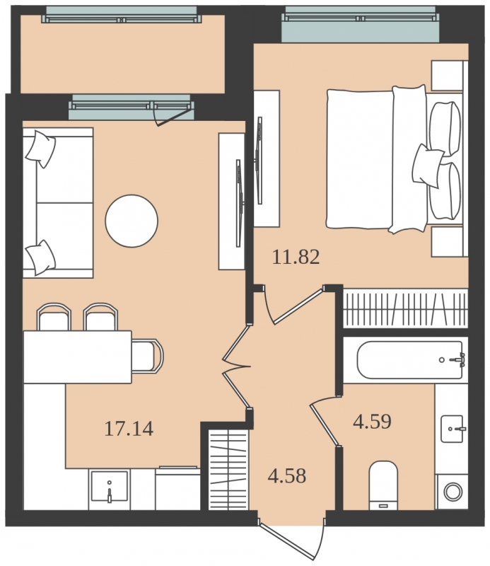 1-комнатная квартира в ЖК Прокшино на 10 этаже в 3 секции. Сдача в 1 кв. 2026 г.