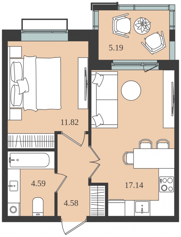 3-комнатная квартира с отделкой в ЖК Прокшино на 14 этаже в 1 секции. Сдача в 2 кв. 2026 г.