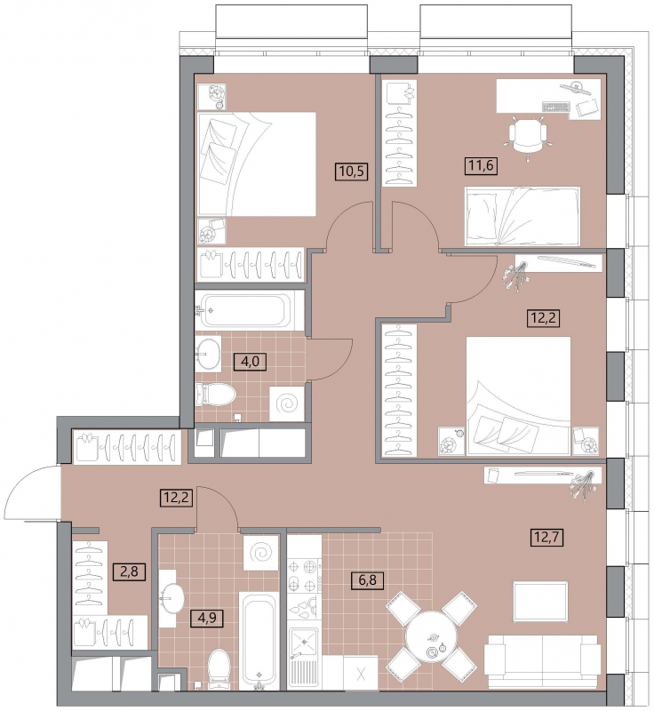 2-комнатная квартира в ЖК Прокшино на 4 этаже в 1 секции. Сдача в 1 кв. 2026 г.
