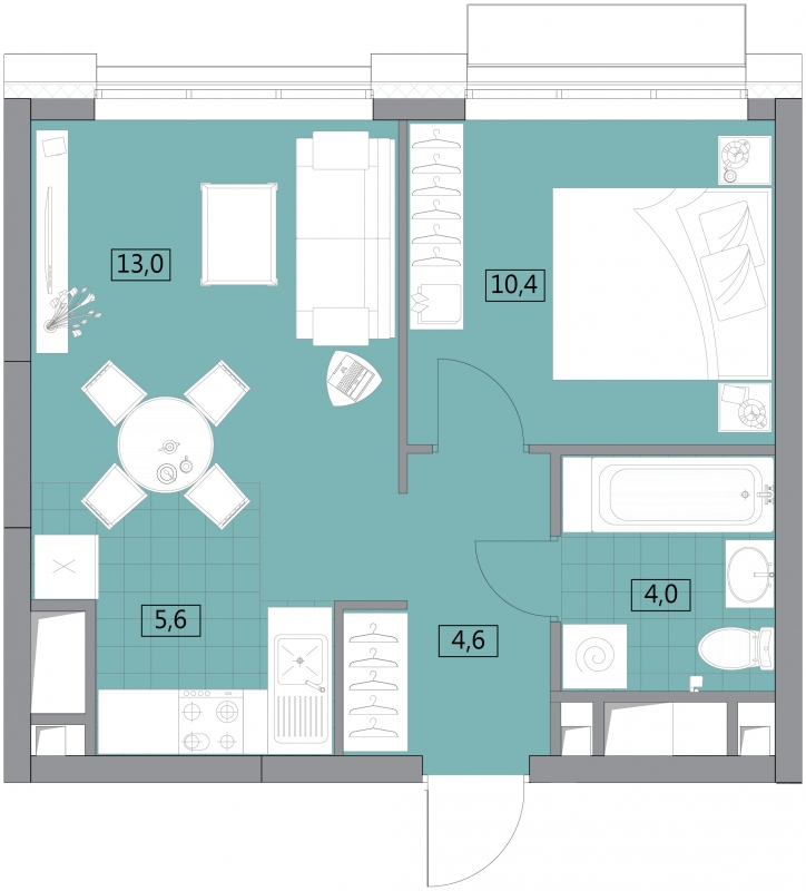 1-комнатная квартира в ЖК Прокшино на 4 этаже в 1 секции. Сдача в 1 кв. 2026 г.