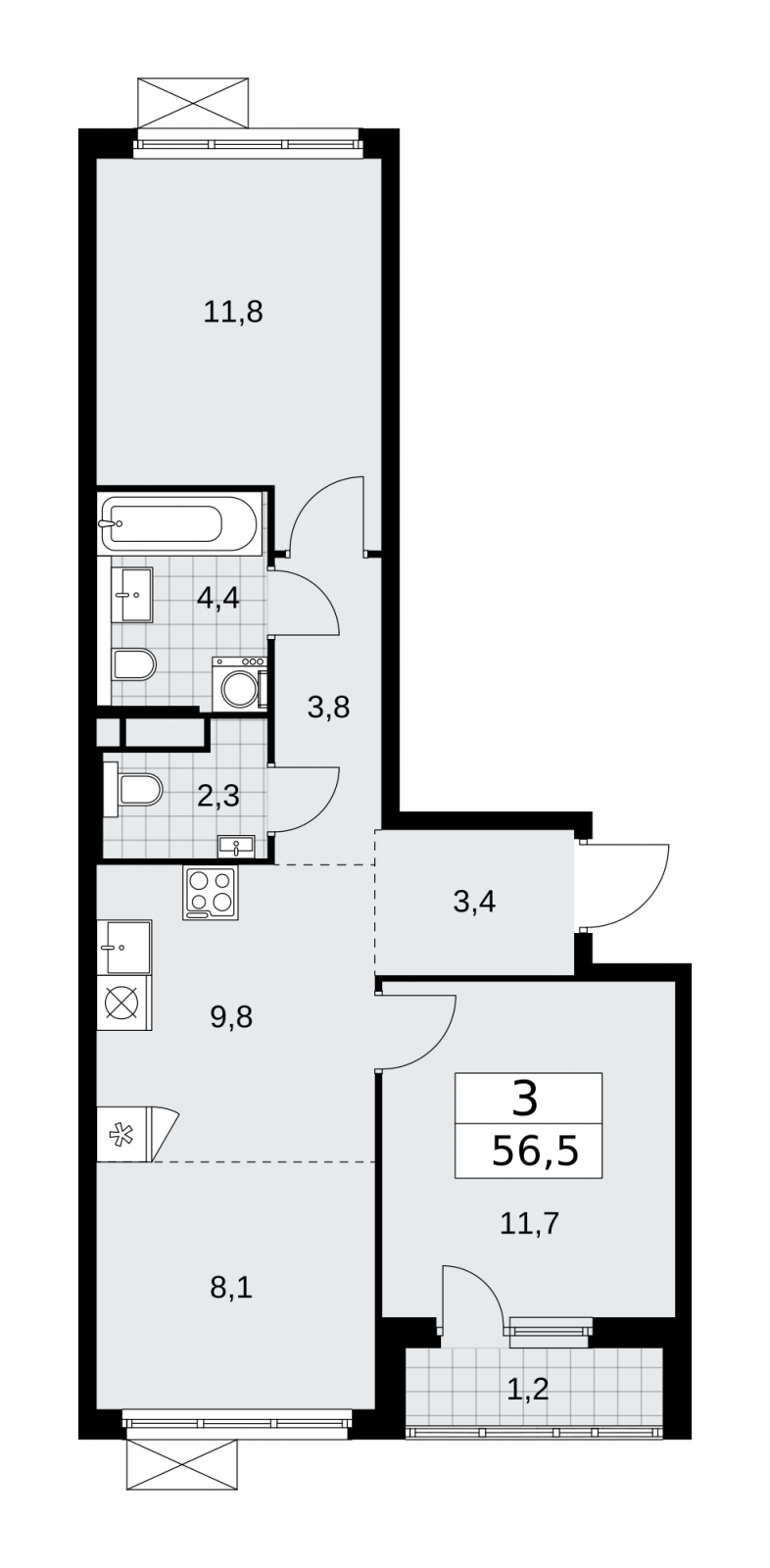 2-комнатная квартира в ЖК Прокшино на 5 этаже в 1 секции. Сдача в 1 кв. 2026 г.