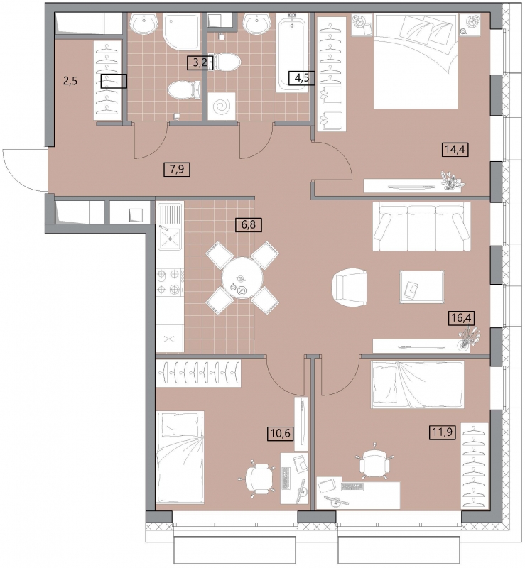 2-комнатная квартира в ЖК Прокшино на 5 этаже в 1 секции. Сдача в 1 кв. 2026 г.