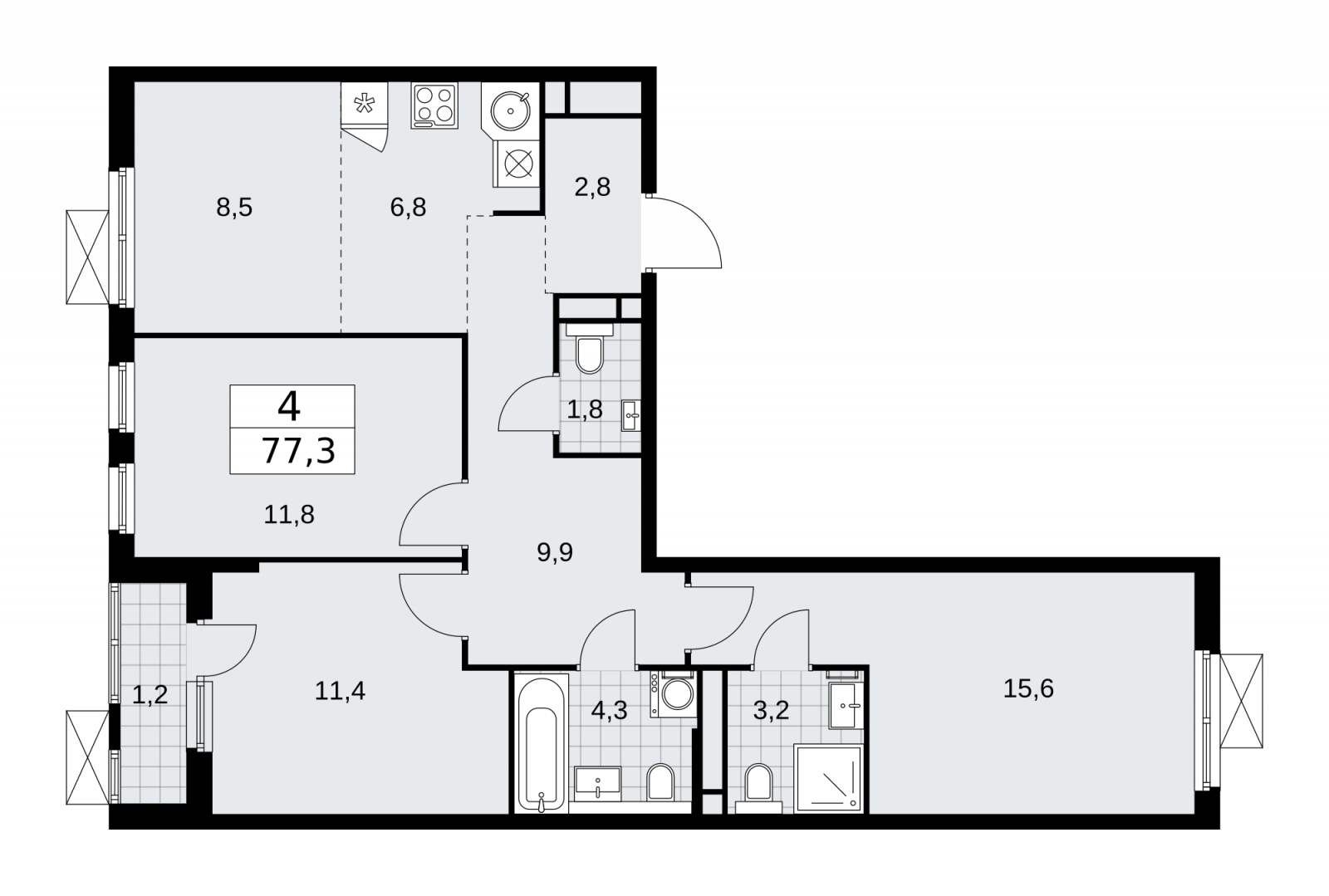 3-комнатная квартира с отделкой в ЖК Прокшино на 5 этаже в 1 секции. Сдача в 2 кв. 2026 г.