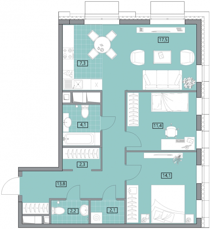 2-комнатная квартира с отделкой в ЖК Прокшино на 15 этаже в 1 секции. Сдача в 2 кв. 2026 г.