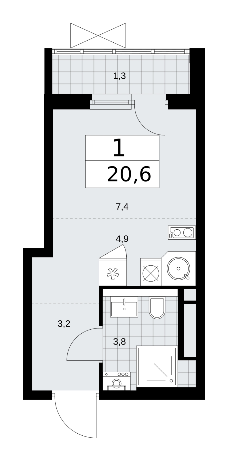 1-комнатная квартира (Студия) с отделкой в ЖК Прокшино на 15 этаже в 1 секции. Сдача в 2 кв. 2026 г.