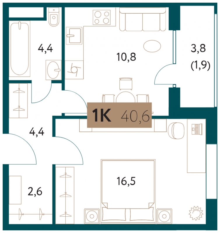 1-комнатная квартира в ЖК Прокшино на 6 этаже в 1 секции. Сдача в 1 кв. 2026 г.