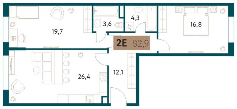 1-комнатная квартира в ЖК Прокшино на 7 этаже в 1 секции. Сдача в 1 кв. 2026 г.