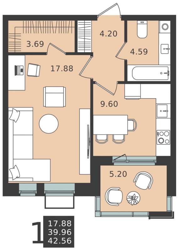 2-комнатная квартира в ЖК Прокшино на 8 этаже в 1 секции. Сдача в 1 кв. 2026 г.