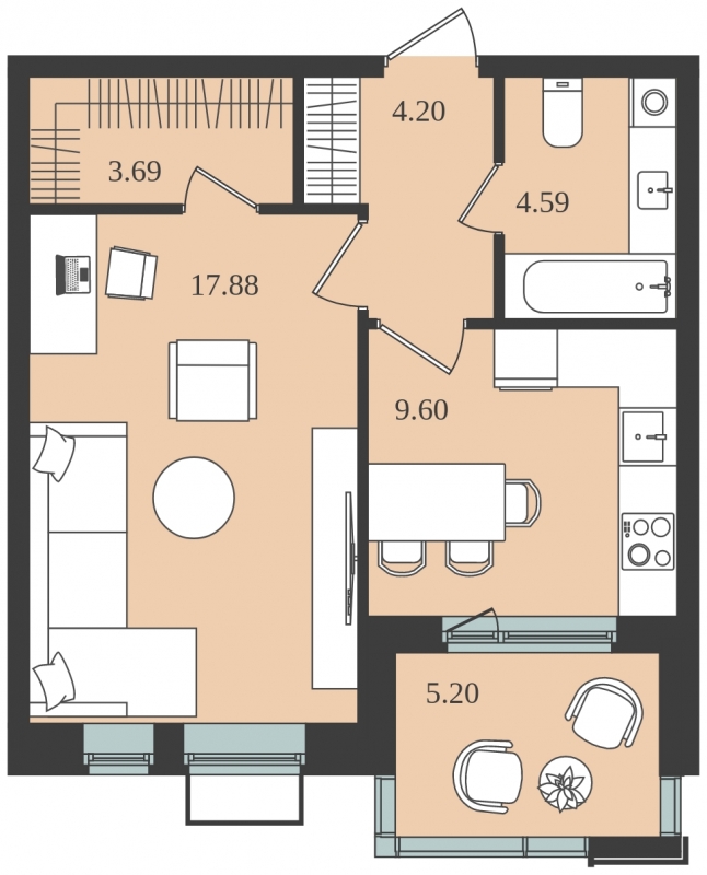 2-комнатная квартира в ЖК Прокшино на 8 этаже в 1 секции. Сдача в 1 кв. 2026 г.