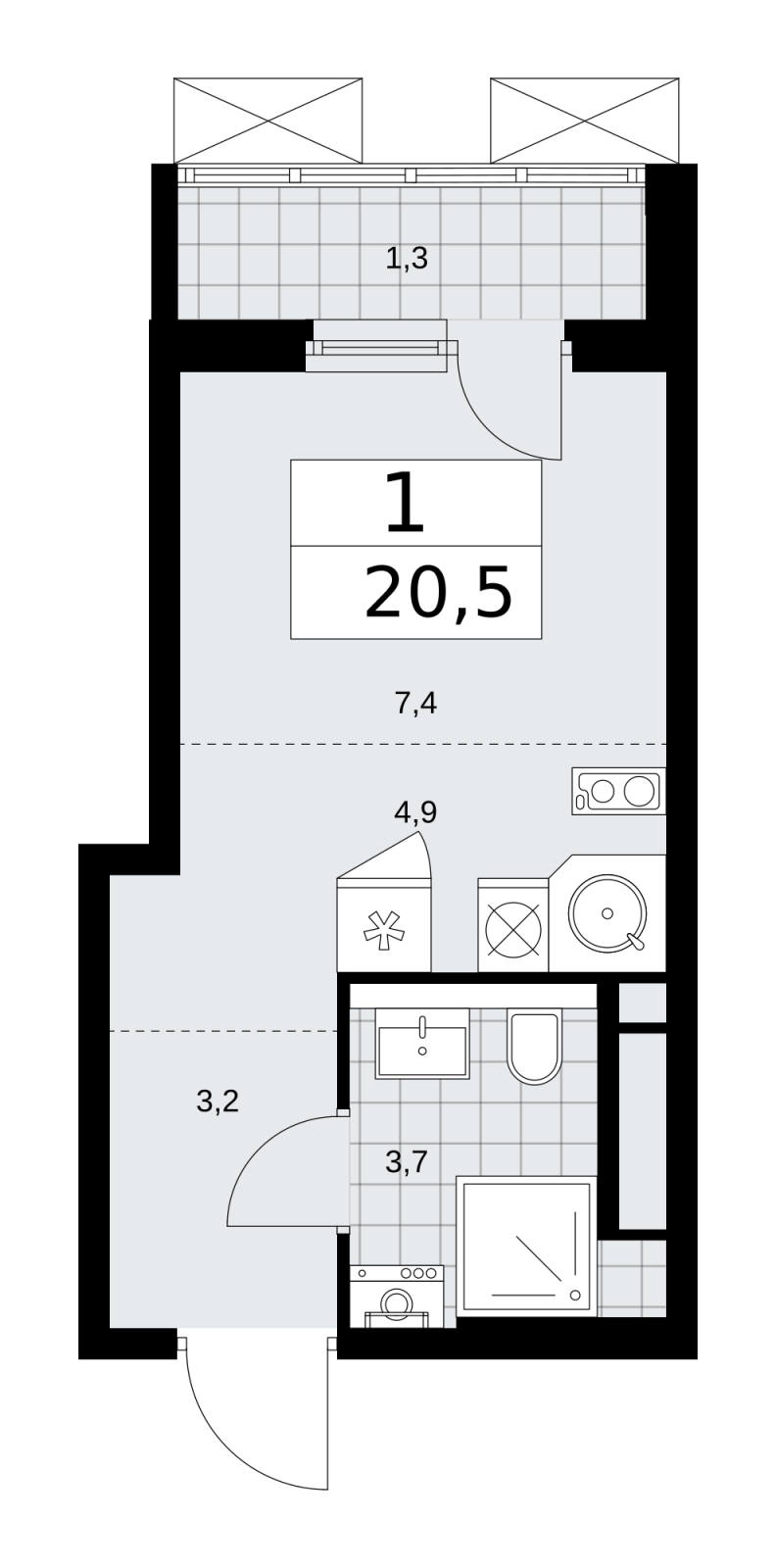 1-комнатная квартира в ЖК Прокшино на 9 этаже в 2 секции. Сдача в 4 кв. 2025 г.