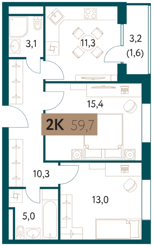 4-комнатная квартира в ЖК Прокшино на 9 этаже в 1 секции. Сдача в 1 кв. 2026 г.