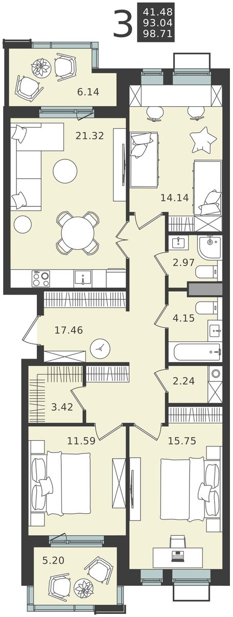 1-комнатная квартира в ЖК Прокшино на 11 этаже в 1 секции. Сдача в 1 кв. 2026 г.